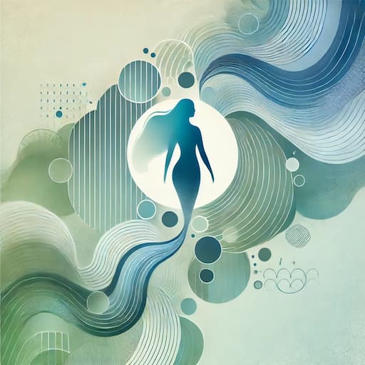 An abstract digital illustration symbolizing the psychological journey of bariatric surgery. The image features interconnected flowing shapes in soft blues and greens, representing emotional and physical transformation. A subtle silhouette of a person is blended into the design, evoking self-reflection and personal growth. Gentle waves and circular patterns convey balance, support, and readiness for change. The composition creates a calming, modern aesthetic, reflective of personal evolution and healing.